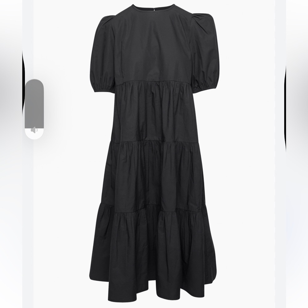 Aritzia Black Puff-Sleeve Square-Neck Midi Dress